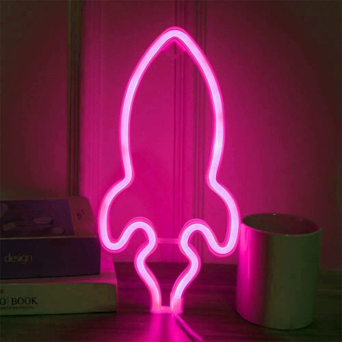 LED Neon Rocket Nattlys – USB- eller batteridrevet