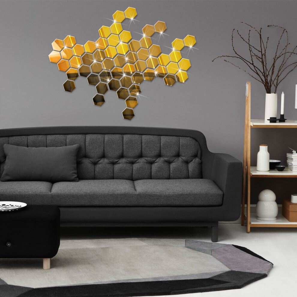 Hexagon Mirror Wall Stickers Acrylic 12 Pcs 9122141430070