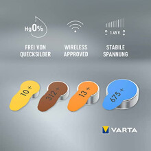Varta Power on Demand Hörgerätebatterien Typ 312 braun, Batterien 60 Stück Vorratspack, wireless approved, Größe p312 für Hörgeräte und