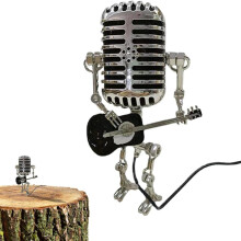 Lampe de bureau vintage rétro avec microphone et guitare, lampe de table décorative avec variateur tactile