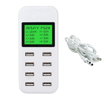 8portová chytrá USB nabíječka do zásuvky s LCD displejem