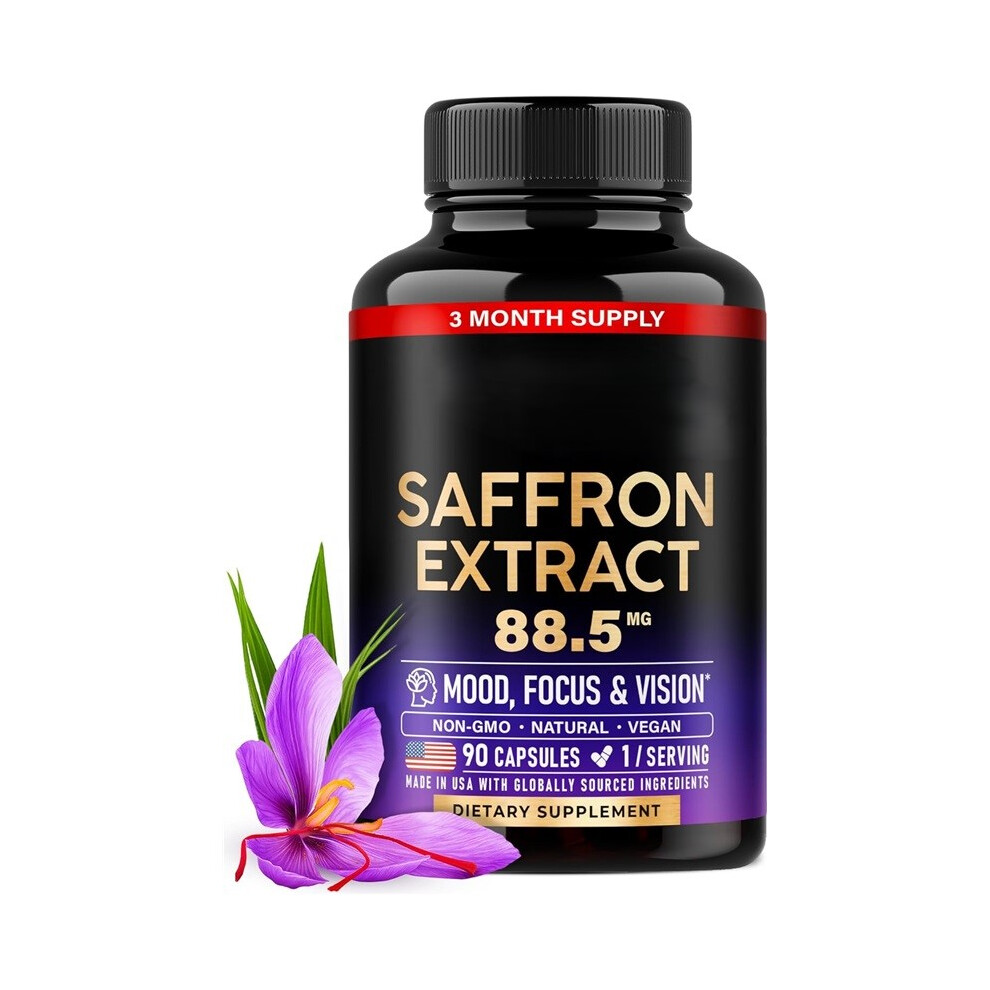 (1pc) Saffron Supplements-Pure Saffron Extract 88.5mg-Mood|Focus|Vision|Energy Support- 90 Powder Capsules