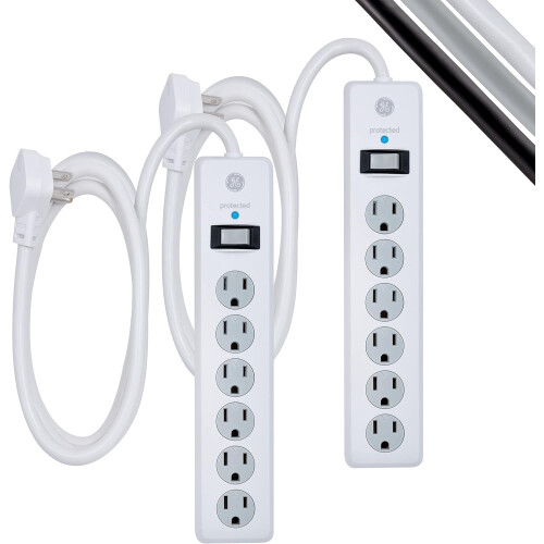 Överspänningsskydd 6-uttag 2-pack 1,8 m 800 J Vit