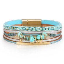 Bracciale bohémien, eleganti bracciali a strati con pietre preziose colorate, design avvolgente in pelle naturale fatto a mano, chiusura magnetica