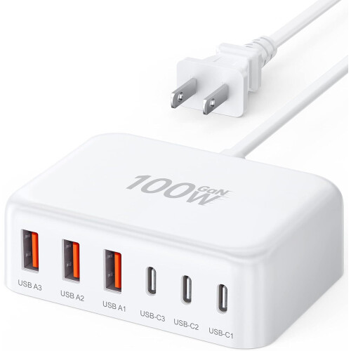 100W GaN6-portars USB-C- och USB-A-laddningshub