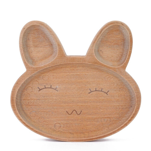 Plato dividido de madera de arce con forma de conejo para niños