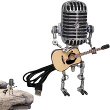 Lampe de bureau rétro avec microphone et guitare, lampe de table vintage avec variateur tactile