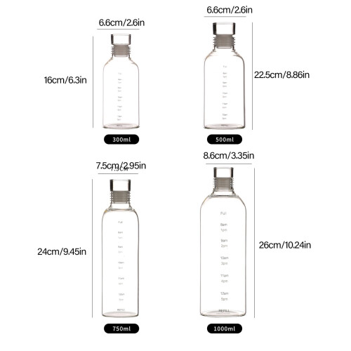 Zeitmarkierter Glaswasserbecher 300 ml–1000 ml 2