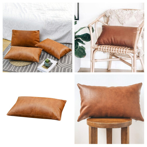 Leather Effect Pillow Cushion 30x50cm Solid Color 1