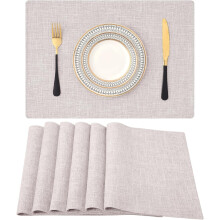 Set van 6 beige katoen-linnen placemats 13x19 inch