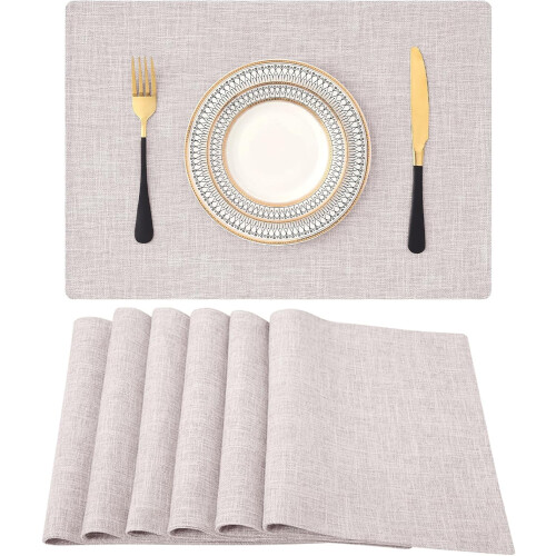 Lot de 6 sets de table beiges en coton et lin, 33 x 48 cm