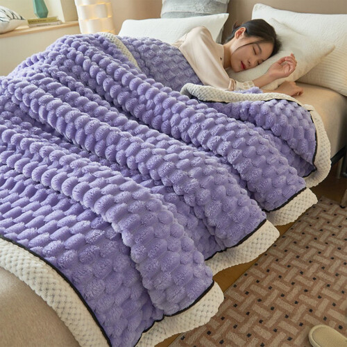 Double-Layer Flannel Fleece Throw Blanket, Purple, 200