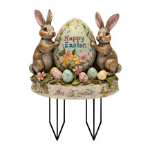 Piquet de jardin en acrylique lapin de Pâques et œuf
