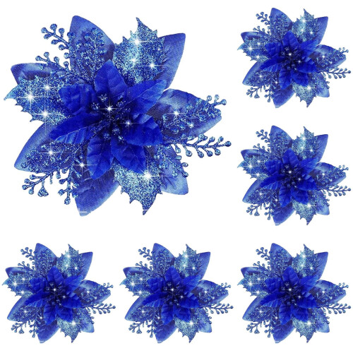 12 blaue Stoff-Weihnachtssterne (14,5 cm) mit Clips