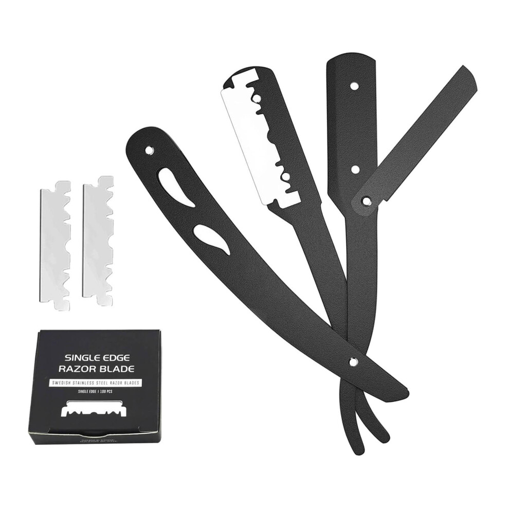 Stainless Steel Straight Razor with 100 Double-Edge Blades