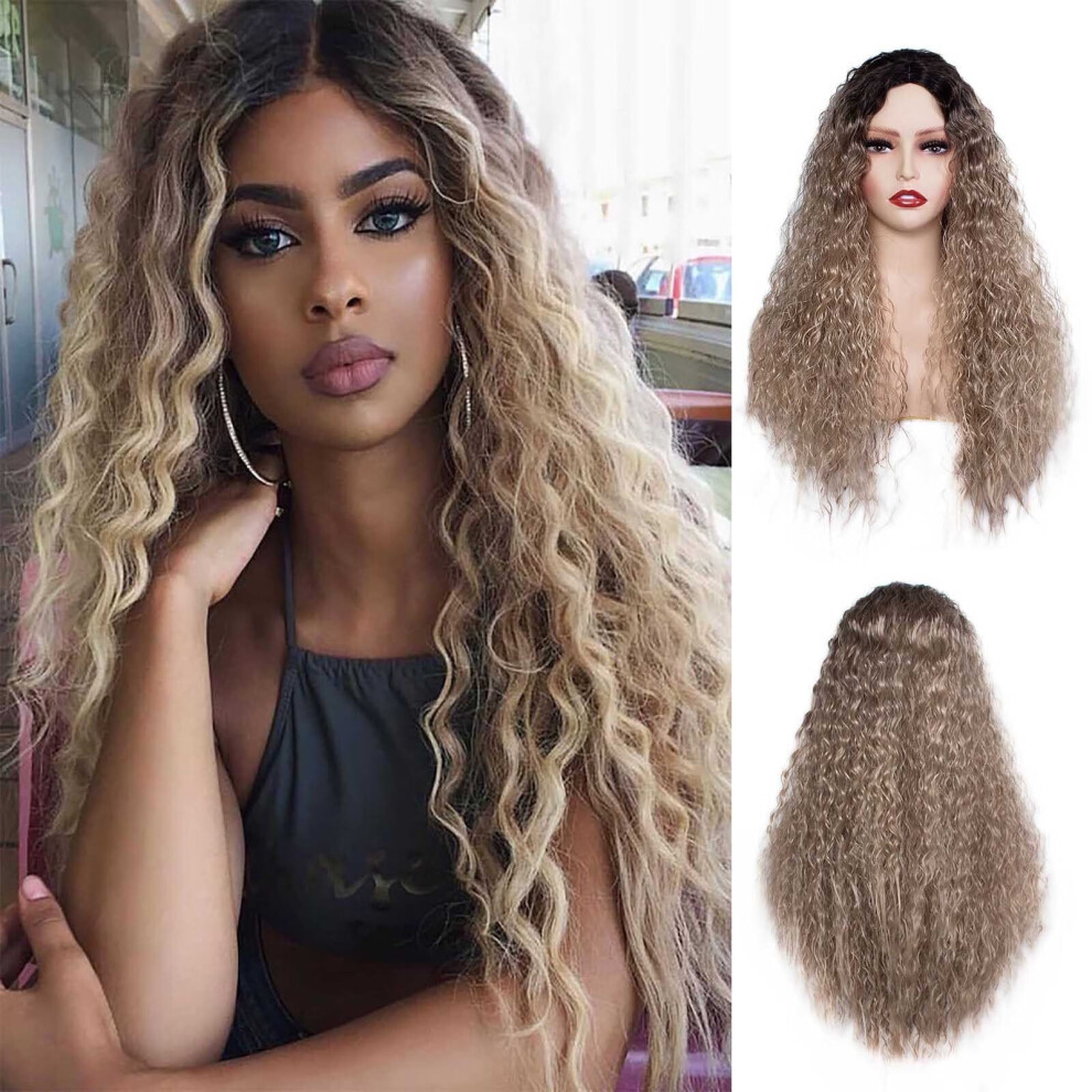 Women's Black Gradient Golden Straight Wig