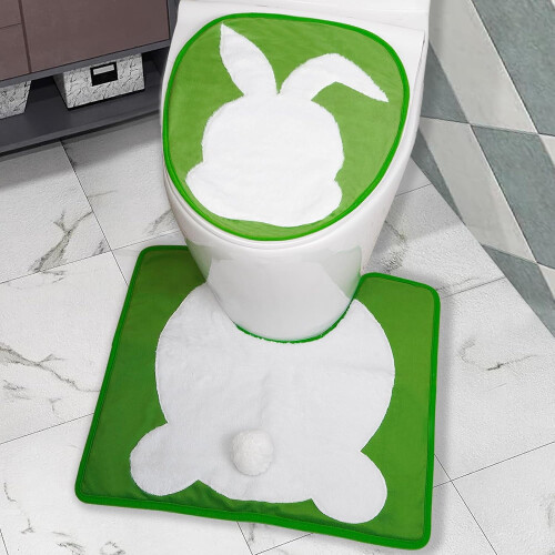 Ensemble tapis de bain lapin de Pâques avec couvercle de toilette 1
