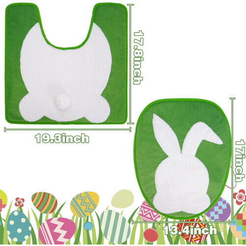 Ensemble tapis de bain lapin de Pâques avec couvercle de toilette 2