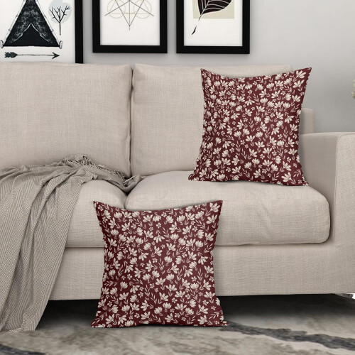 Capas de almofada florais em tom bordô, 45x45cm, conjunto com 2 unidades 2