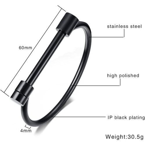 Stainless Steel D-Shaped Bar Screw Shackle Bangle Black 2