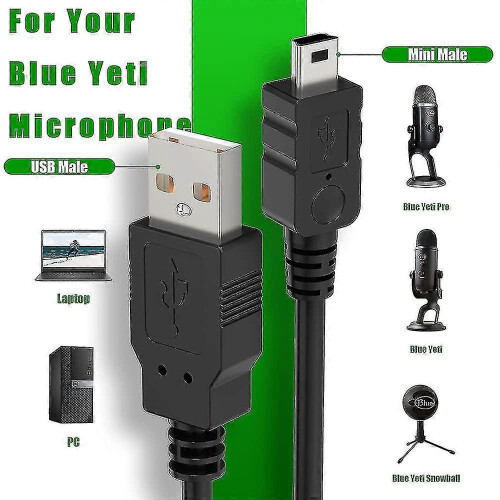 Cavo USB da 2 m compatibile con microfono Yeti e Snowball, cavo dati e alimentazione da USB A a Mini per microfono USB, nero 1