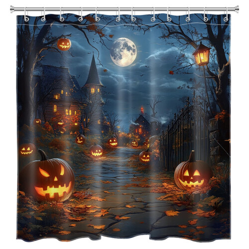 Halloween-Duschvorhang mit Kürbis und Ahornblatt, 2