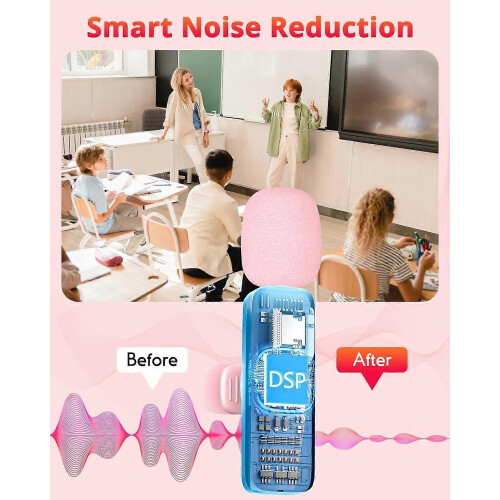 Wireless Lavalier Microphone with Noise Cancellation, Plug and Play, Pink Compatible with iPhone and Android Devices 1