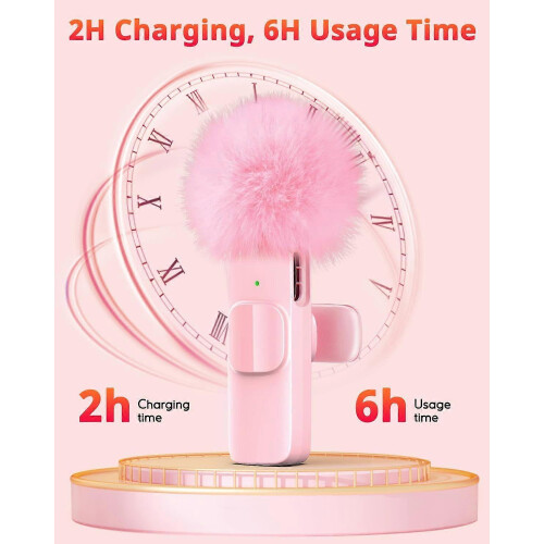 Wireless Lavalier Microphone with Noise Cancellation, Plug and Play, Pink Compatible with iPhone and Android Devices 2
