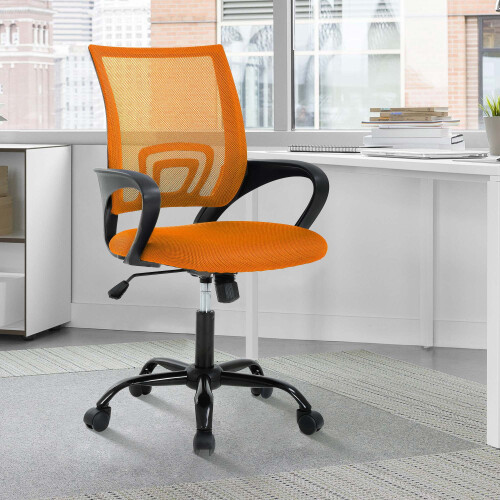 Bürostuhl mit Netzbezug, Armlehnen und Rollen, Orange 1