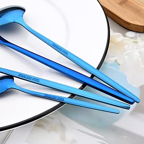 24-Piece Mirror-Finish Blue Flatware Set, 18/0 Stainless 2
