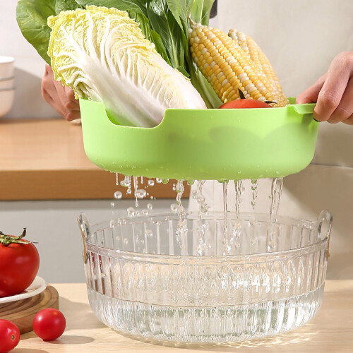 Jacenvly Fall Home Decor, Διπλό Καλάθι Αποστράγγισης για Νιπτήρα Λαχανικών, Πηχτό Πιάτο με 1