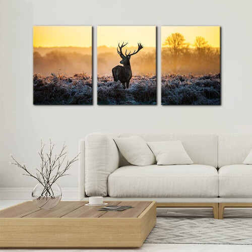 3-Piece Deer Canvas Wall Art, 12x16 Inch, Rustic Nature 1