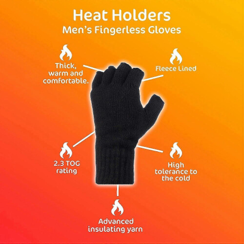(One Size, Black) - Mens Thermal Fingerless Gloves 2