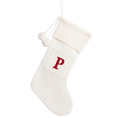 White Embroidered Initial Christmas Stocking 27x42cm