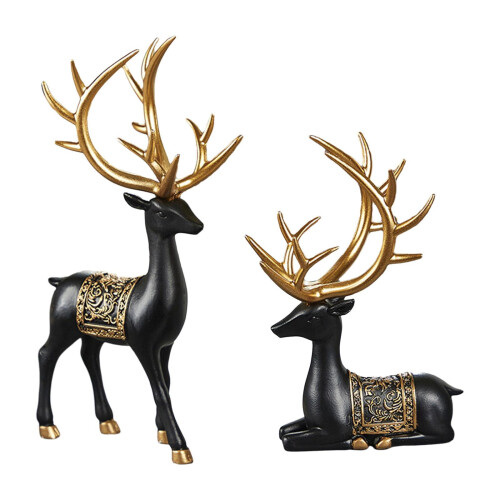 2 sculture di renne in resina - Statuine decorative nere 1
