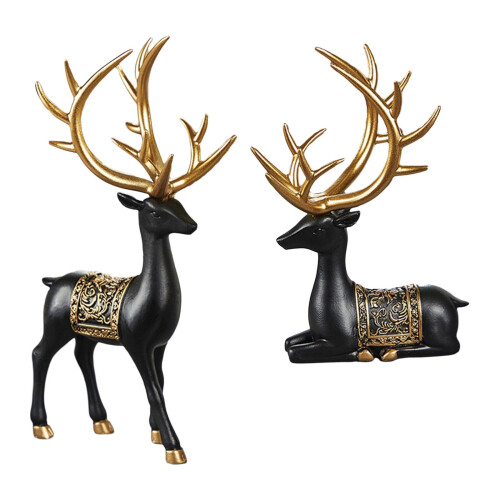 2 sculture di renne in resina - Statuine decorative nere 2