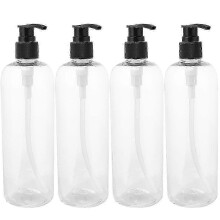 4Pcs 500ml Press Pump Bottle Emulsion Bottle Travel Subpackaing Bottle Refillable Bottle (Transparent Bottle and Black Pump)