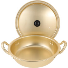 Olla para ramen coreano Golden de aleación de aluminio, calentamiento directo, fácil de limpiar, doble asa.