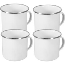 4er-Set Emaillebecher, Wasserbecher mit großem Fassungsvermögen, mit Henkel, schlichtes und elegantes Design, leicht zu transportieren