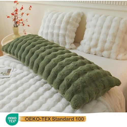 Capa de almofada de corpo em pele sintética de coelho, 50x137cm (20x54 polegadas), verde sálvia. 2