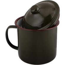 Stary zielony kubek emaliowany z pokrywką 700 ml, styl wojskowy, kubek kempingowy, kubek do picia kawy i herbaty na świeżym powietrzu