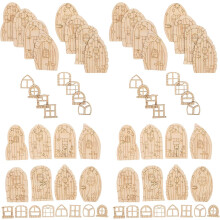 Kit de mini puertas de hadas para armar de 96 piezas con madera sin acabado, diseño que ahorra espacio y superficie apta para el bricolaje.