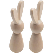 2 stuks onafgewerkte houten konijntjes (poppetjes) voor knutselprojecten, blanco houten konijntjes.