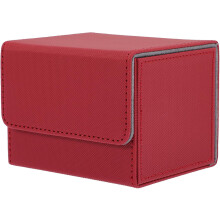 Cartão de couro mesa caixa organizador de cartões de póquer com 100 + fendas vermelho exterior e interior cinzento para casa e viagem
