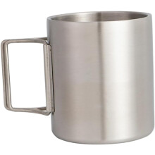 Outdoor-Camping-Kaffeebecher aus silberfarbenem Edelstahl mit tragbarem Klappgriff