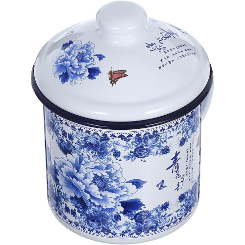Κούπα κάμπινγκ Vintage Enamel 700ml με παχύρρευστο, ανθεκτικό σμάλτο και καπάκι, απλό στυλ