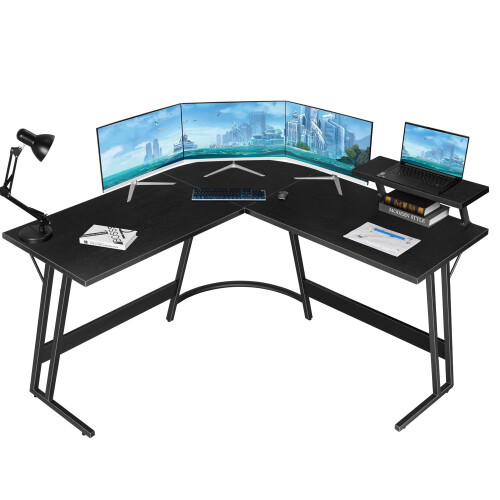 Bureau d'angle Lacoo, noir, structure en métal 1