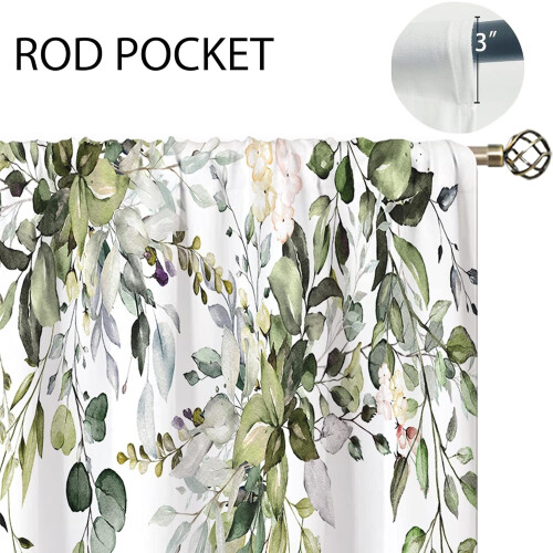 Küchenvorhänge mit salbeigrünem Blattmuster, Polyester, 27,5 x 39 Zoll 2