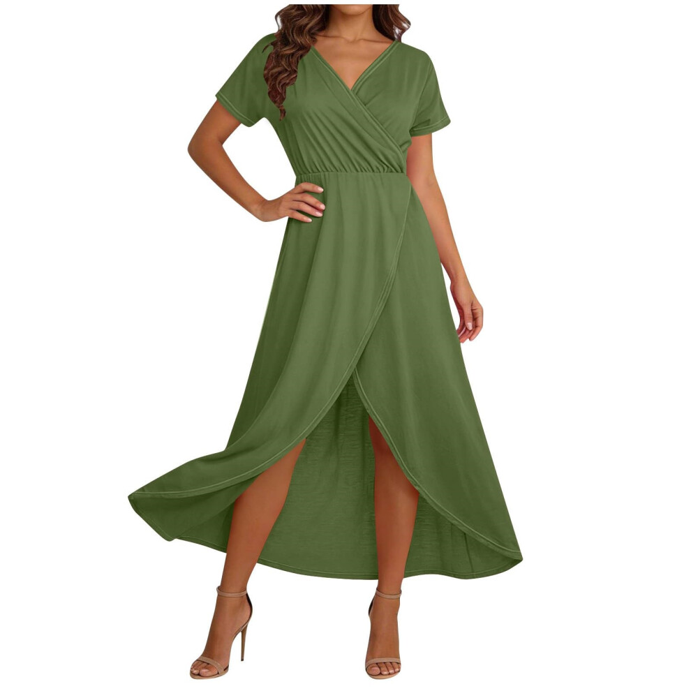 Green Women's Elegant Flowy Vacation Maxi - Loose V-Army M
