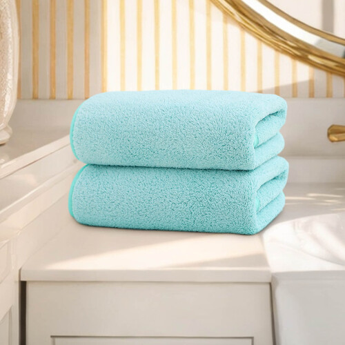 Ensemble de 2 serviettes de bain en velours filé, douces et absorbantes. 1